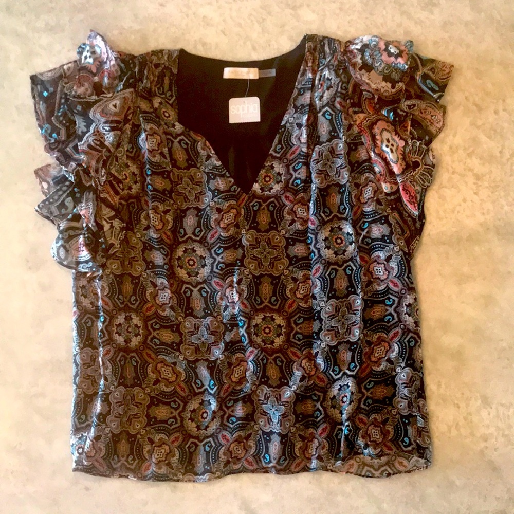 Ramy Brook Silk Print Ruffle Sleeve Blouse